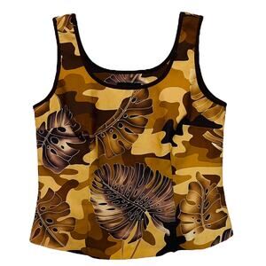 Brioche Crop Tank Top Vintage Brown Leaf Size 11 12
